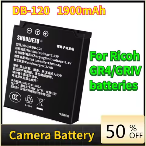 BD120 4.2V 1900mAh DB-120 Camera Lithium Battery for Ricoh GR4/GRIV Battery Cameras Replace Recharge