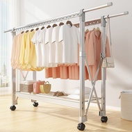 Foldable Movable Aluminium Alloy Clothes Rack Drying Rack Scalable Laundry Rack Single / Double Pole Clothes Hanger Stand Organizer Hanger with Wheels