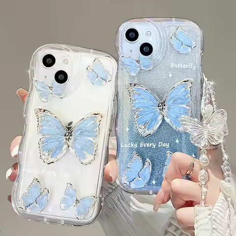 3D Butterfly Bracelet Chain TPU Case For Xiaomi Redmi Note 12 12S 11 11S 10 10S 9 9S 8 Pro A1 A2 Plu