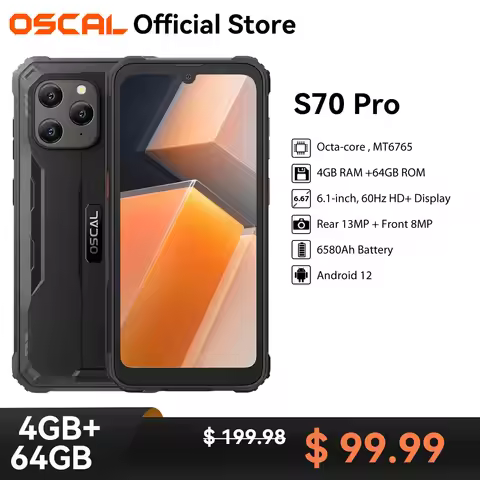 OSCAL S70 Pro Rugged Phone 6.1'' HD+ IPS Display MT6765 Octa core 4GB RAM 64GB ROM 13MP Rear Camera,