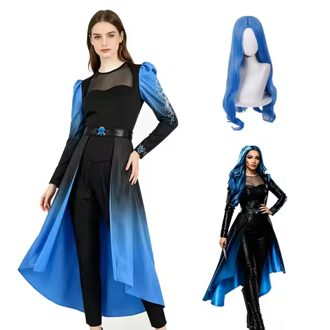 In Stock Evil Chloe Charming Cosplay Costume Blue Wig Descendants Wicked Wonderland Chloe Ombre Long