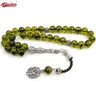 ALBASHAN Peridot คริสตัลมะกอกควอตซ์ Tasbih ของขวัญสำหรับ Eid ภาวนามุสลิมกำไลอิสลามลูกปัดภาวนา YJXS