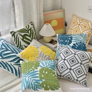 Embroidered Decorative Throw Pillow Cover 45x45cm Boho Geometric Modern Thick Embroidery Flower Leaf