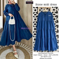 Baju Gamis Wanita Muslim Stone Midi Dress Fashion Perempuan Dewasa