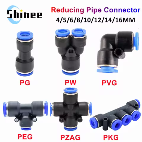 Pneumatic Fittings Pipe Connector Tube 4 5 14mm OD Hose Reducing 8 10 12mm PG PVG PEG PW PZAG Plasti