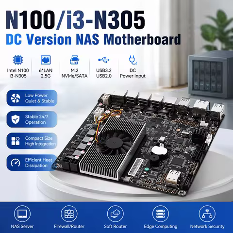 SZBOX NAS Intel N100 N305 NAS Motherboard ITX Home Processor 4* i226 2.5G 2*NVMe 6*SATA 3.0 DDR5 M.2