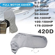 420D Boat Full Outboard Engine Cover Heavy Duty Grey Engine Motor Covers Protector For 6-225HP Waterproof