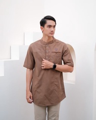 Baju Koko Kurta Lengan Pendek Warna Mocca, Navy, Army, Maroon Bahan Baby Kanvas Full Katun