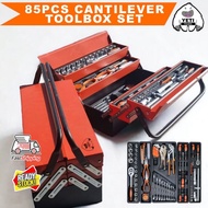 85pcs tools set  Malaysia Stock Cantilever Metal ToolBox Set 5 85pcs Socket Set 1/4&1/2 Spanner Tool