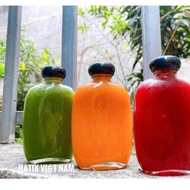 Combo of 4 250ml flat bottles with black plastic knob lids, 250ml clear flat glass bottles for coffe