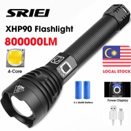 SRIEI XHP90 LED Zoom Tactical Flashlight, Rechargeable, 26650 or 18650 Battery, Camping Lamp