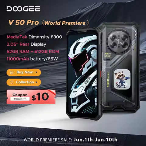 World Premiere DOOGEE V50 Pro 5G Rugged Phone 6.78" FHD+ Display 120Hz AI Pets 52GB+1TB 200MP Camera