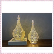 R2(JGRW) Moroccan Style Metal Table Lamp Battery Powered Cordless Lamp with Fairy Lights Bulb for Ch