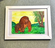 大猩猩 在草地看日出 畫框🌅  Framed Gorilla Drawing