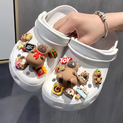 Yummy Food Theme Capybara Shoes Charms Set For Accessories Plastics Decorations Summer Sandals Detac