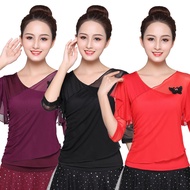 D0801 Summer Square Dance Costume Top Gauze Mid-Sleeve Design Ladies Dance Costume Latin Dance Pract