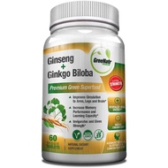 GreeNatr Premium Supplement 60 Veggie Capsules Energy and Brain Focus Natural Booster for Men &amp; Women - Best Supplements Blend of Korean Red Ginseng Root and Ginkgo Biloba
