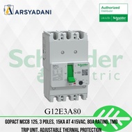 G12E3A80 - GoPact MGB 125, 3 polish, 15kA at 415VAC, 80A rating, TMD trip unit, adjustable