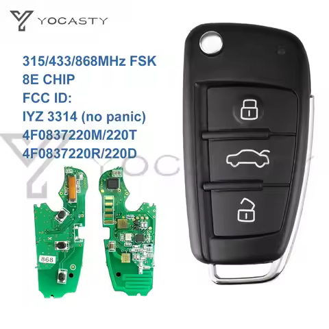 YOCASTY 3 Buttons Remote Fob Flip Key 8E Chip 315 434 868 MHZ For A6 Q7 S6 IYZ 2006 -20153314 4F0837