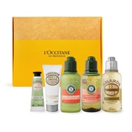 【L'OCCITANE 歐舒丹】草本杏仁沐浴嫩膚禮盒組[洗髮精35ml+護髮乳35ml+沐浴油35ml+凝霜20ml+護手霜10ml]-國際航空版