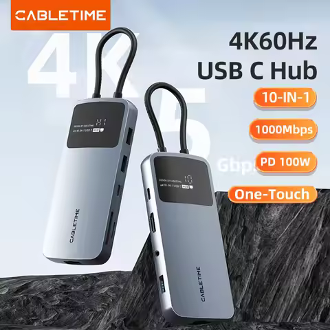 CABLETIME 10 in 1 USB C HUB 4K HDMI Displayport HDMI RJ45 1000Mbps USB 10Gbps PD100W SD&TF Dock Adap