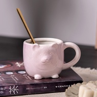 Buucup Handmade Pink 3D Cat Face Ceramic Mug, Cute Sleeping Kitten Coffee Cup for Cat Lovers