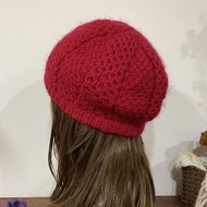 手工編織。小圈圈麻花貝蕾毛帽。玫瑰紅。義大利線