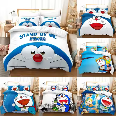 Anime Doraemon Bedding Set Students Sheets Duvet Cover Pillowcase Boy Girl Dormitory Cartoon Cute Be