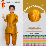 {**ส่งฟรี**} SMALL INDIA 🏏🌟 Kids Boy Mustard Yellow Cotton Silk Kurta Pajamas 🏏🌟 Boy Kurta Pajamas