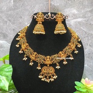 Amman Design Matte Choker Necklace with earring   // Indian Jewellery Jhumka Jewelry Bead