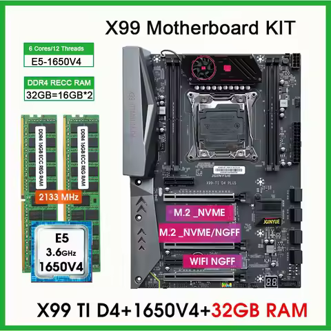 X99 TI D4 Combo Xeon E5 1650 V4 CPU Kit LGA 2011-3 2*16GB = 32GB 2133MHZ DDR4 memoria RAM compatible