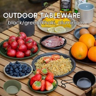 Retro Aluminium Tableware Plate Bowl Cup Mug Outdoor Camping Cookware Black Green Khaki Stove Cookwa