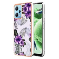 全城熱賣 - 電鍍A款邊框IMD圖案TPU防摔手機殼適用於Xiaomi Redmi Note 12 5G 國外版/Note 12 5G 國內版/Poco X5 5G（紫色花）