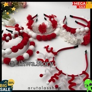 MERAH 1 PC - Red and White Pom Headband | AUGUST HEADBAND | Independence Day Headband 17 August