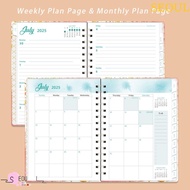 SEOUL 2025 English Agenda Book, 365-Day Monthly Flowers Diary Notebook, Portable Weekly Plan Loose-l