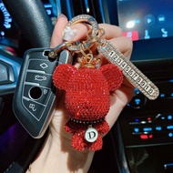 Móc treo chìa khóa xe ô tô xe hơi gấu Bearbrick đính đá full kết hợp bảng số nhỏ xinh sang trọng