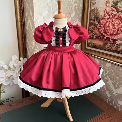 0-12Y Baby Girl Summer Turkish Vintage Princess Red Dress for Birthday Holiday Easter Photography Ei