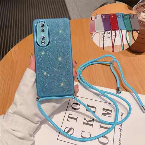 For Huawei Honor 90 Lite 70 50 200 Pro Magic 6 5 4 4G 5G Crossbody Lanyard Clear Glitter Silicone So