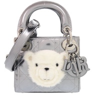 近新 Christian Dior Baby Dior Lady Dior Nano Cannage 15-BO-0138 漆皮銀色皮草手提包 1393 [二手] Christian Dior 克里斯