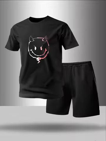 Two piece men's pajamas for spring summer autumn winter short sleeved shorts fashionable geometric p