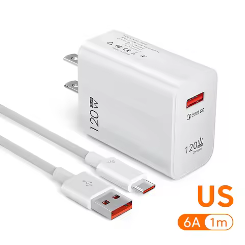 US Plug 120W QC5.0 GaN Charger Set 1M 6A Type-C High Speed Cable Power 5.0 Fast Charging Block charg