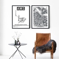Black White AMS Amsterdam Airport Schiphol Posters Canvas Prints Travel Gift Amsterdam Map Painting 