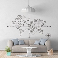 Large World Map Compass Earth Wall Sticker Office Classroom World Map Global Exploration Adventure W
