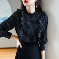 Womens Shirt 2022 Autumn and Winter New Fashion Long Sleeve Shirt Womens Korean Fashion Round Neck R