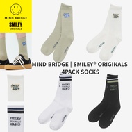 MIND BRIDGE X Smiley® Originals 4Pack Crew Socks, Embroidered Ribbed Crew Socks & Lettering Contrast