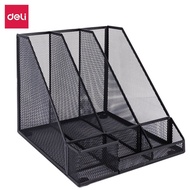 File Box Mesh File Rack Metal Desktop with Pen Holder Three-Grid Bookshelf Triple Learning 78987 Del