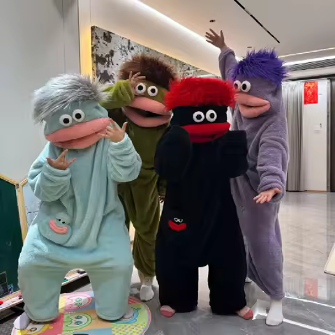 Green Big-Mouth Monster One-Piece Pajamas Winter Coral Fleece Thickened Ugly Cute Funny Abstract Hai