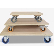 (🇸🇬SG shop) Wooden Platform Dolly Rubber Wheels Wood trolley all directional castor wheels with Built-in Carry Handle