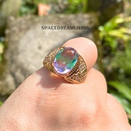 Cincin Emas Suasa Sadur Lelaki Batu Zirconia Gradient Bujur Gold Plated Male Zirconia Oval Stone Rin