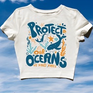 CROP TOP PROTECT OUR OCEANS | ROCK MUSIC METAL BAND | GRUNGE | CROPTOP | CROP TEE SLIM FIT STYLE Y2K